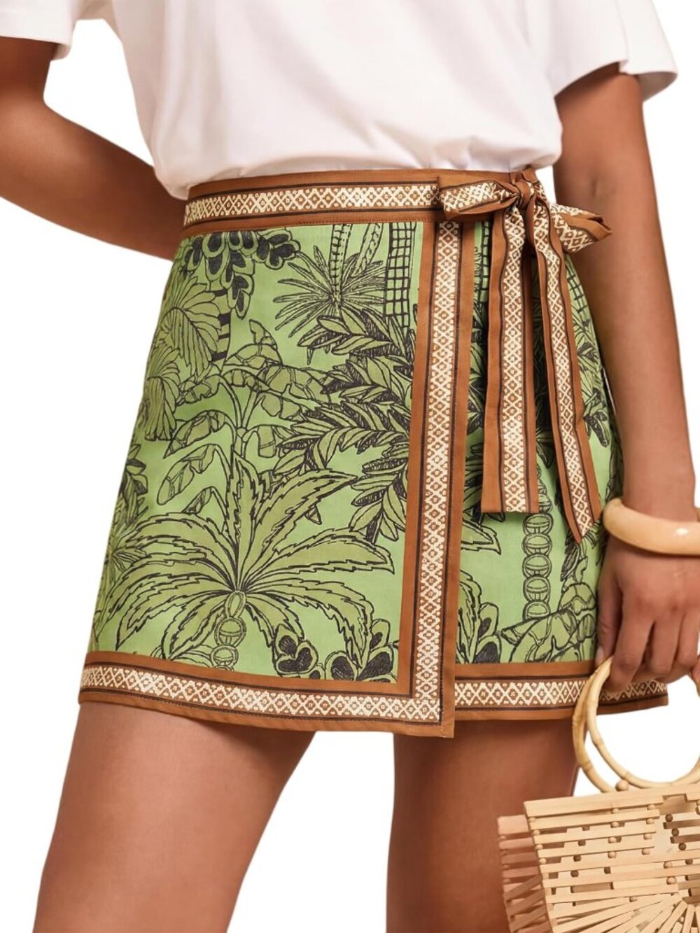 NWOT Light Green & Tan Tropical Wrap Skirt